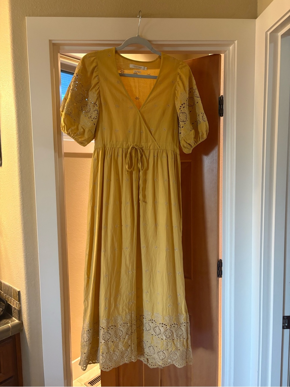 Christy Dawn Mustard Eyelet Maxi Dress with Tie Waist - Picture 10 of 10